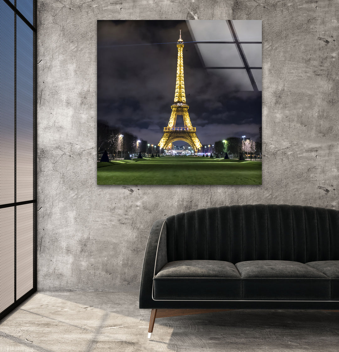 Eiffel Tower: Parisian Elegance at Night on Glass Wall Art
