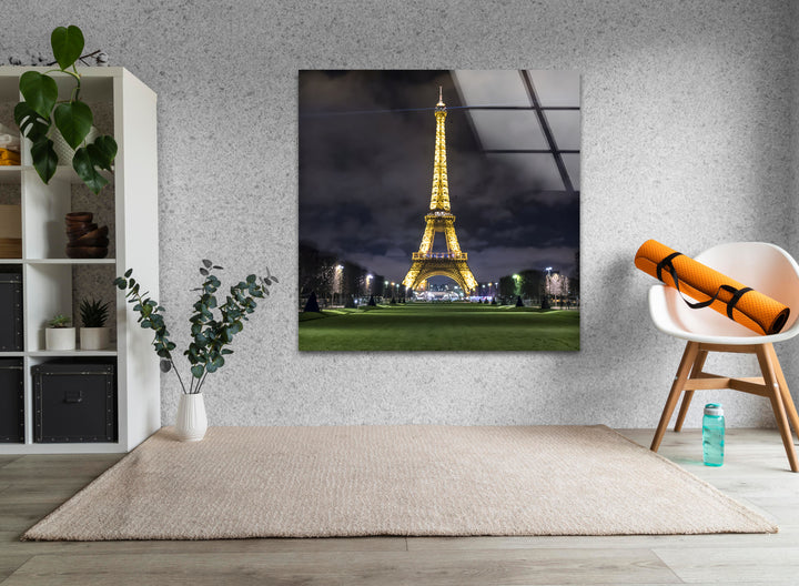 Eiffel Tower: Glowing Lights Over Paris on Glass Wall Art
