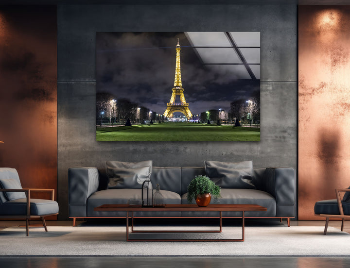 Eiffel Tower: Romantic Night Lighting Captured on Glass Wall Art
