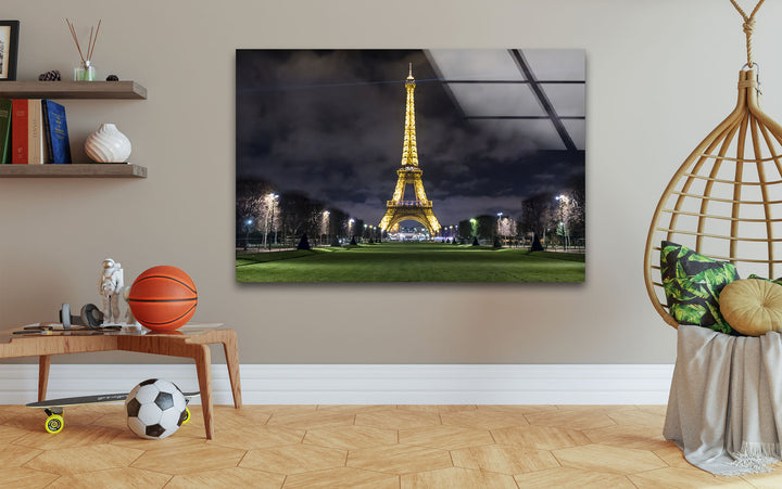 Eiffel Tower: Stunning Night Glow Captured on Glass Wall Art
