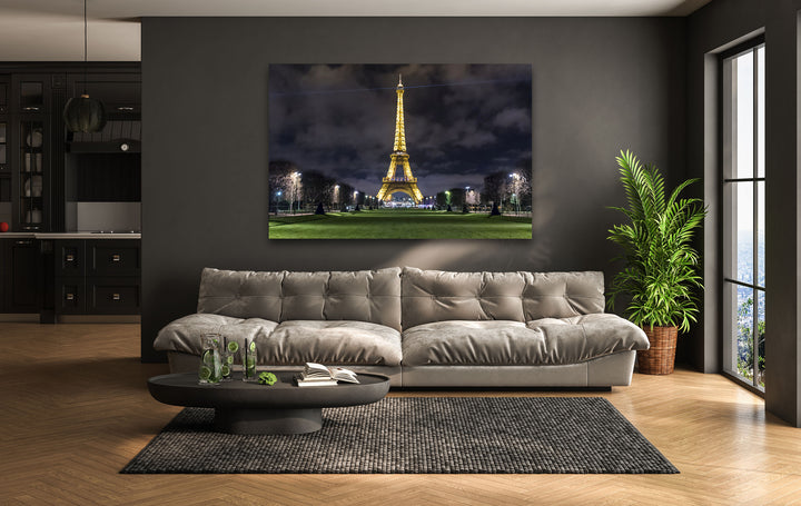 Eiffel Tower: Beautiful Nighttime View on Glass Wall Art
