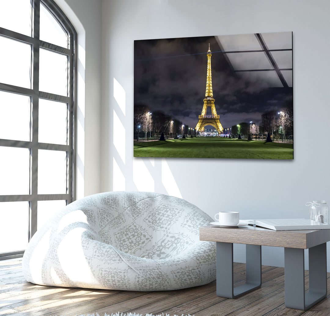 Eiffel Tower: Majestic Paris Landmark at Night on Glass Wall Art
