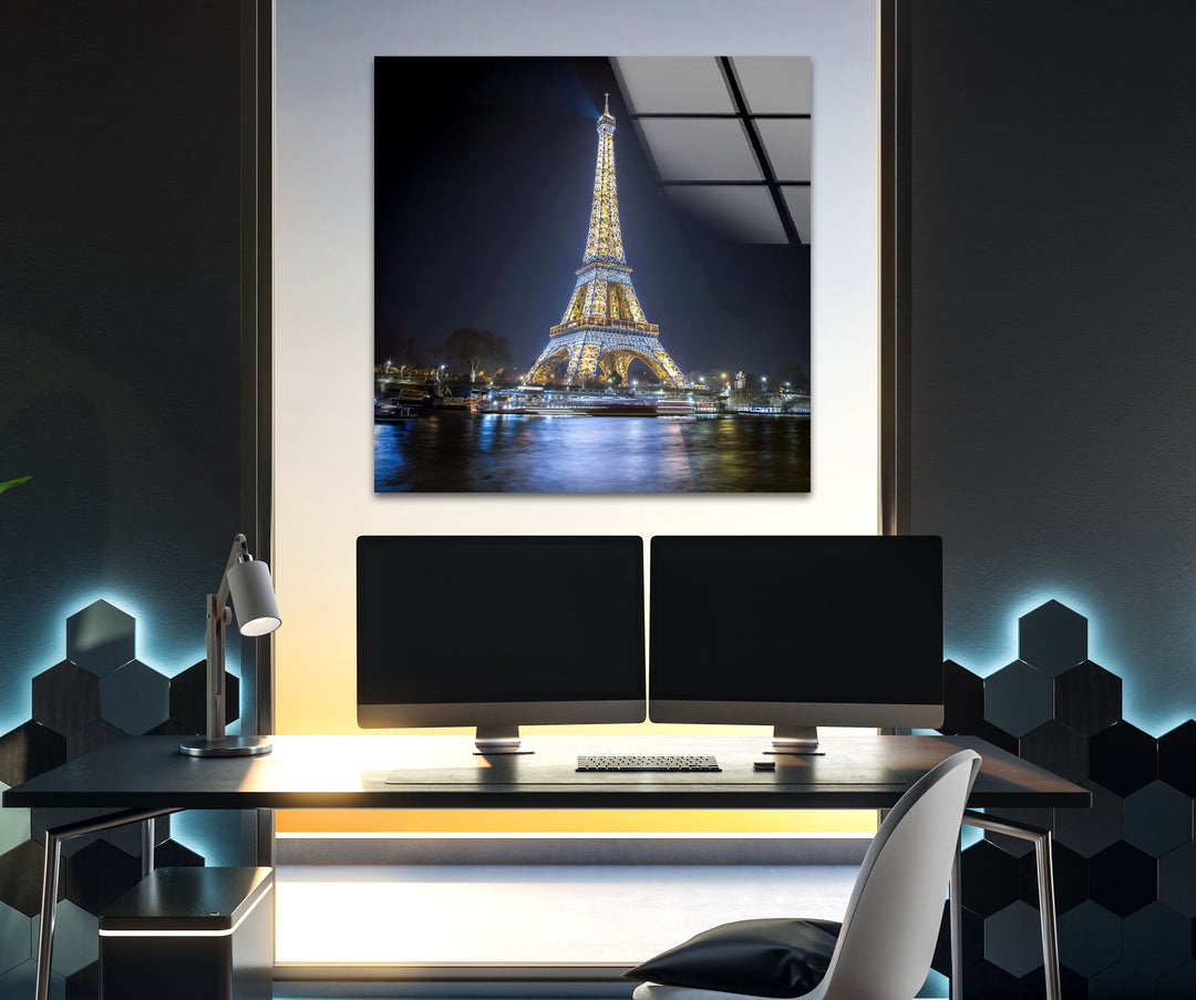 Eiffel Tower: Sparkling Lights Over Paris on Glass Wall Art
