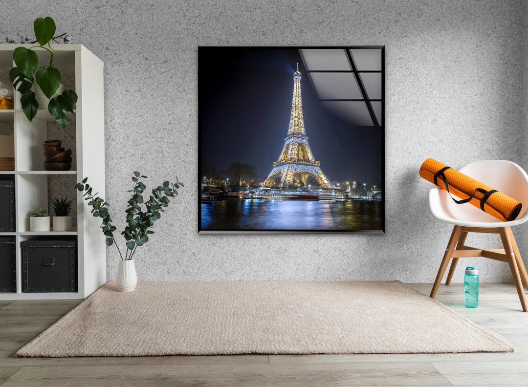 Eiffel Tower: Majestic Night Lighting on Glass Wall Art
