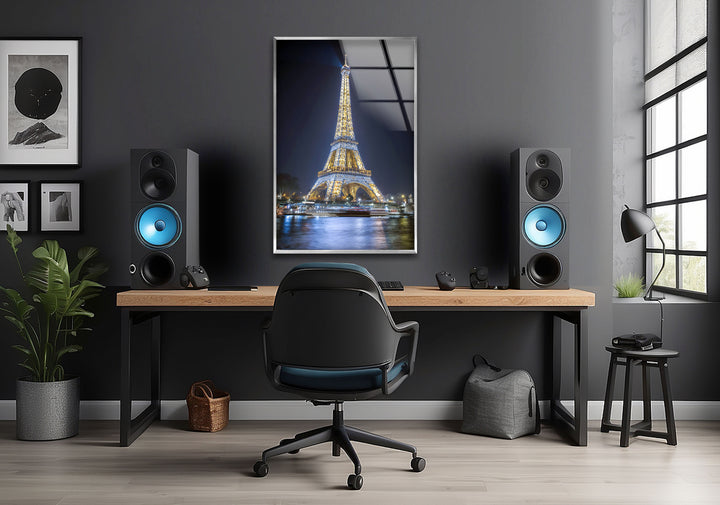 Eiffel Tower: Romantic Night Glow of Paris on Glass Wall Art
