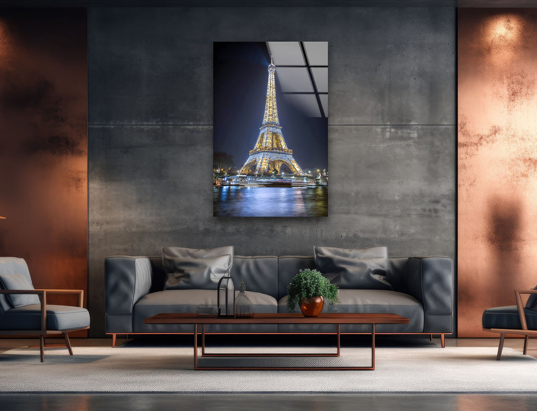 Eiffel Tower: Paris at Night Captured on Glass Wall Art
