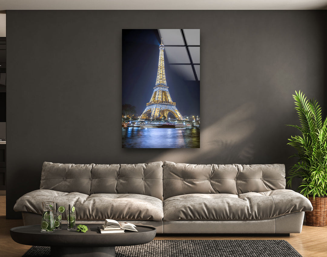 Eiffel Tower: Beautifully Lit at Night on Glass Wall Art
