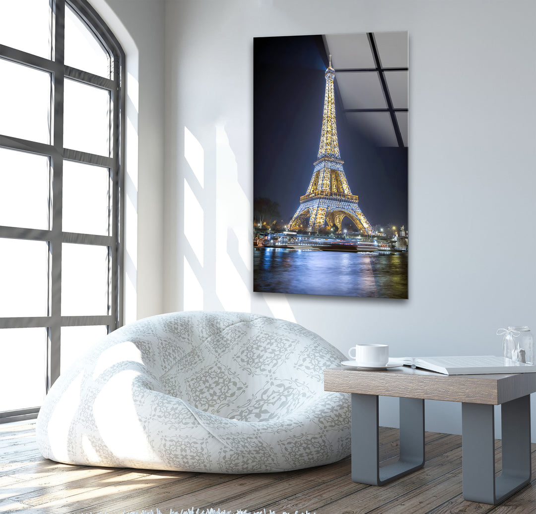 Eiffel Tower: Stunning Nighttime View Captured on Glass Wall Art
