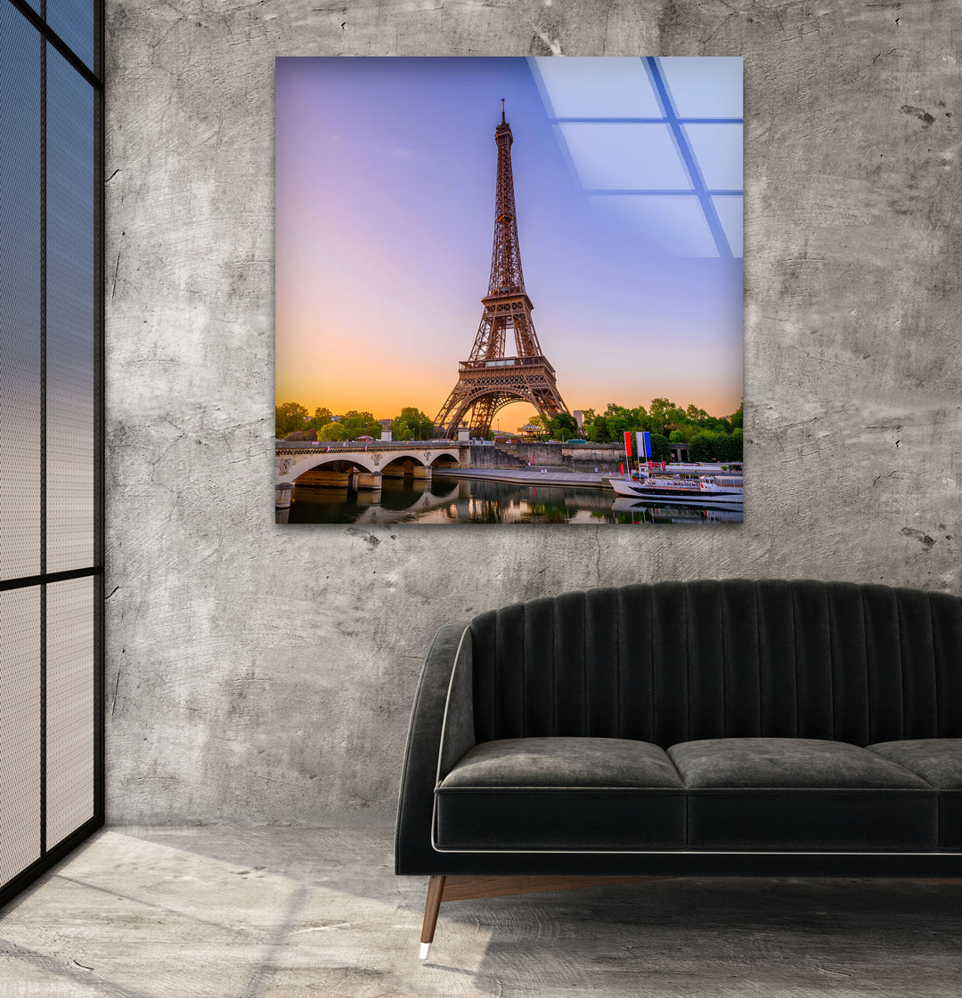 Eiffel Tower: Paris Skyline at Sunset Captured on Glass Wall Art
