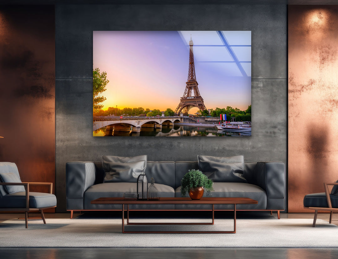 Eiffel Tower: Beautiful Evening Scene of Paris on Glass Wall Art
