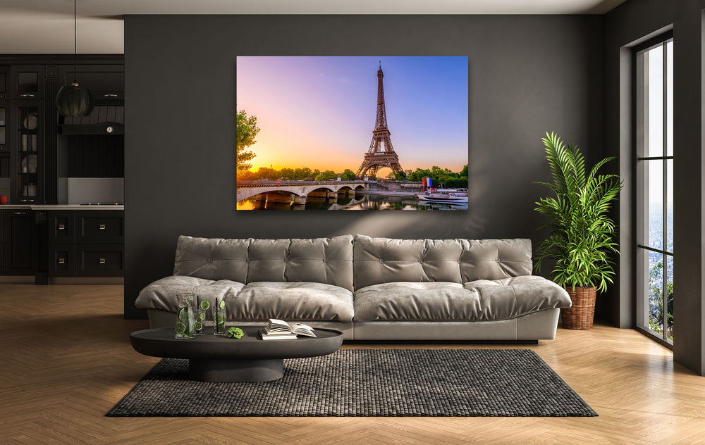 Eiffel Tower: Stunning Sunset View of Paris on Glass Wall Art
