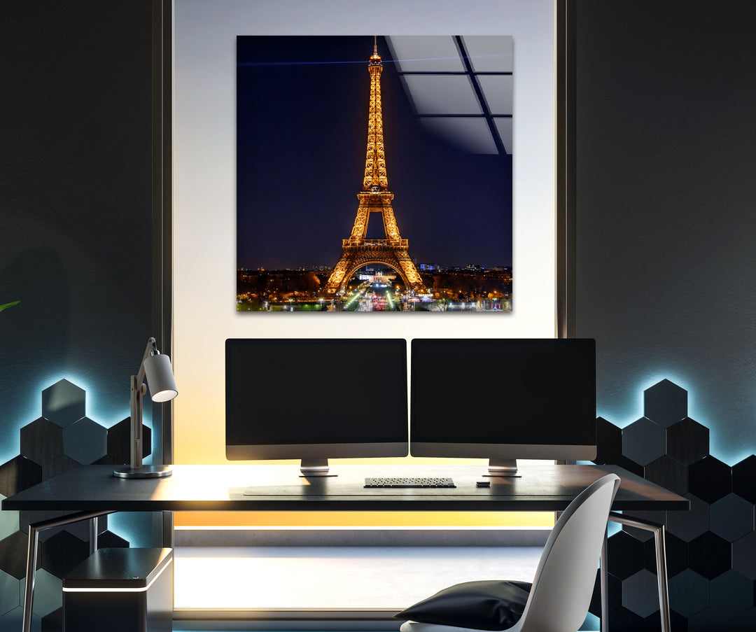 Eiffel Tower: Stunning Night View of Paris on Glass Wall Art
