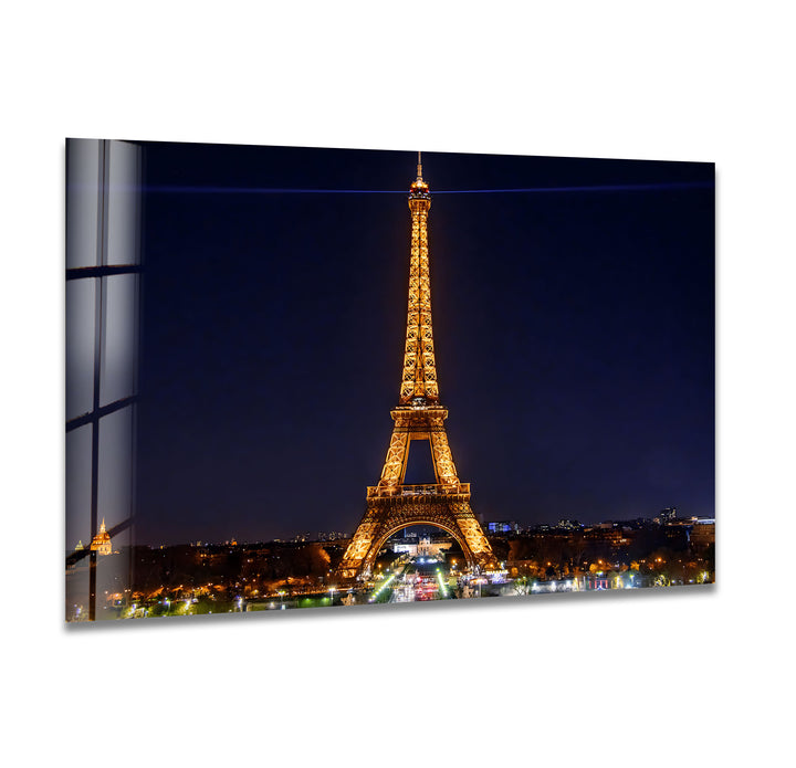 Eiffel Tower at Night: Iconic Landmark Illuminated on Glass Wall Art
