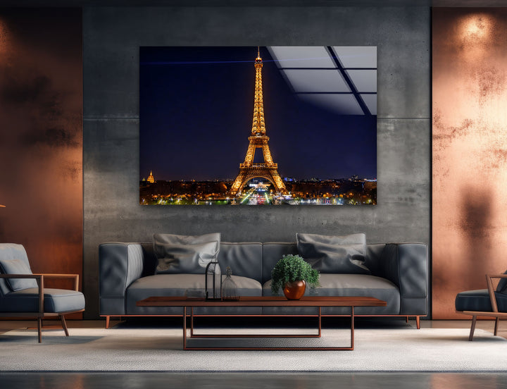 Eiffel Tower: Beautifully Lit at Night on Glass Wall Art
