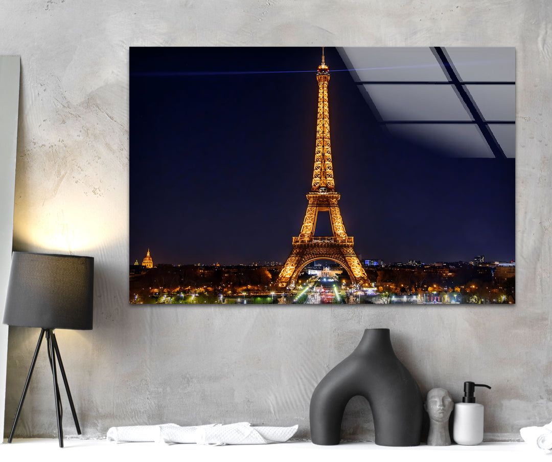 Eiffel Tower: Paris Skyline at Night on Glass Wall Art
