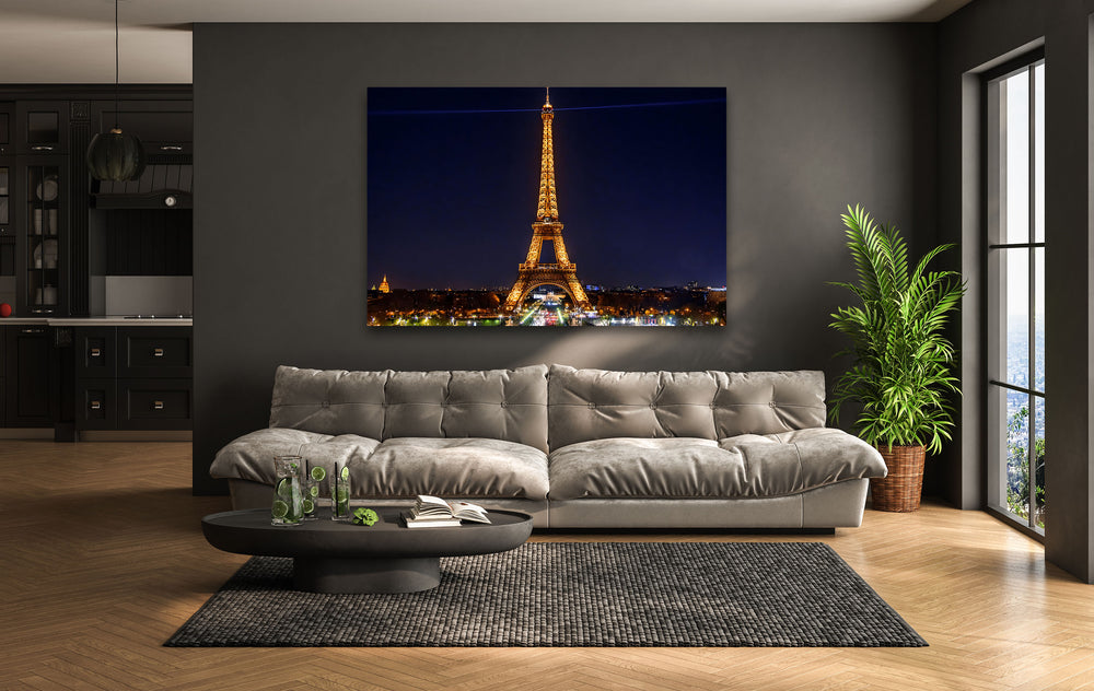 Eiffel Tower: Stunning Night View of Paris on Glass Wall Art
