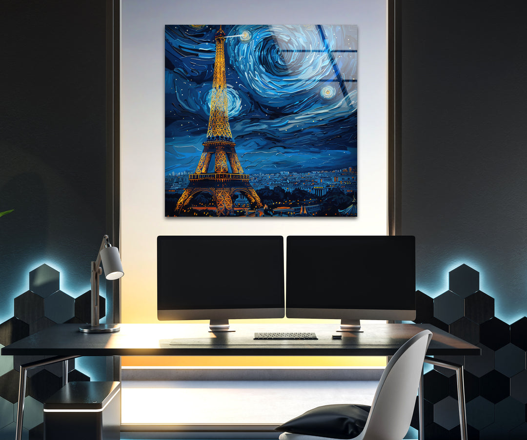 Eiffel Tower and Paris Vincent van Gogh  Vibrant Glass Print Wall Art Pieces