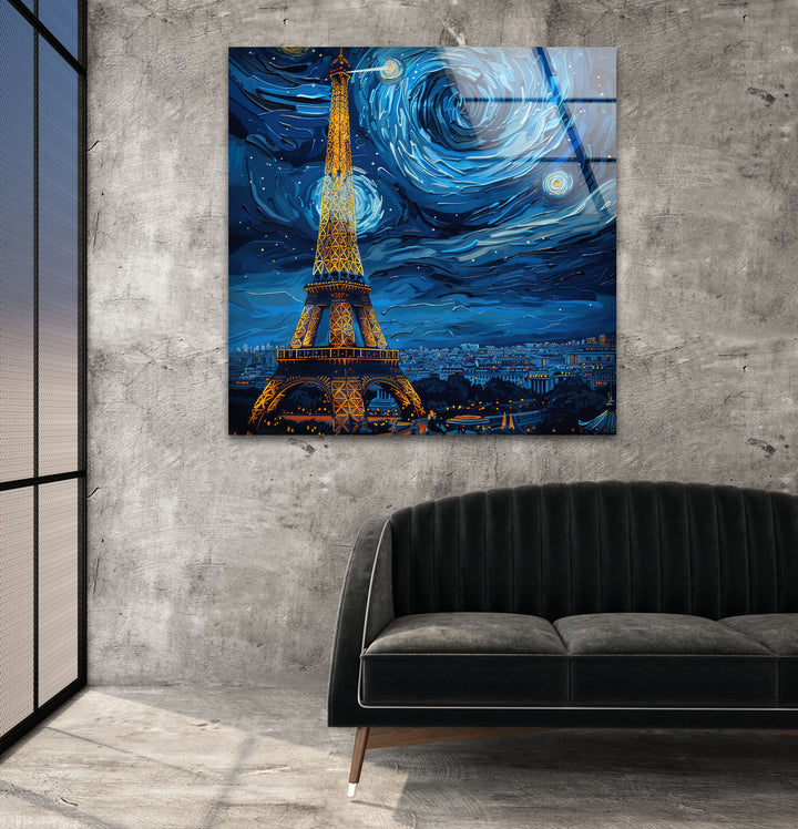 Eiffel Tower and Paris Vincent van Gogh  Stunning Glass Wall Art for Home Decor