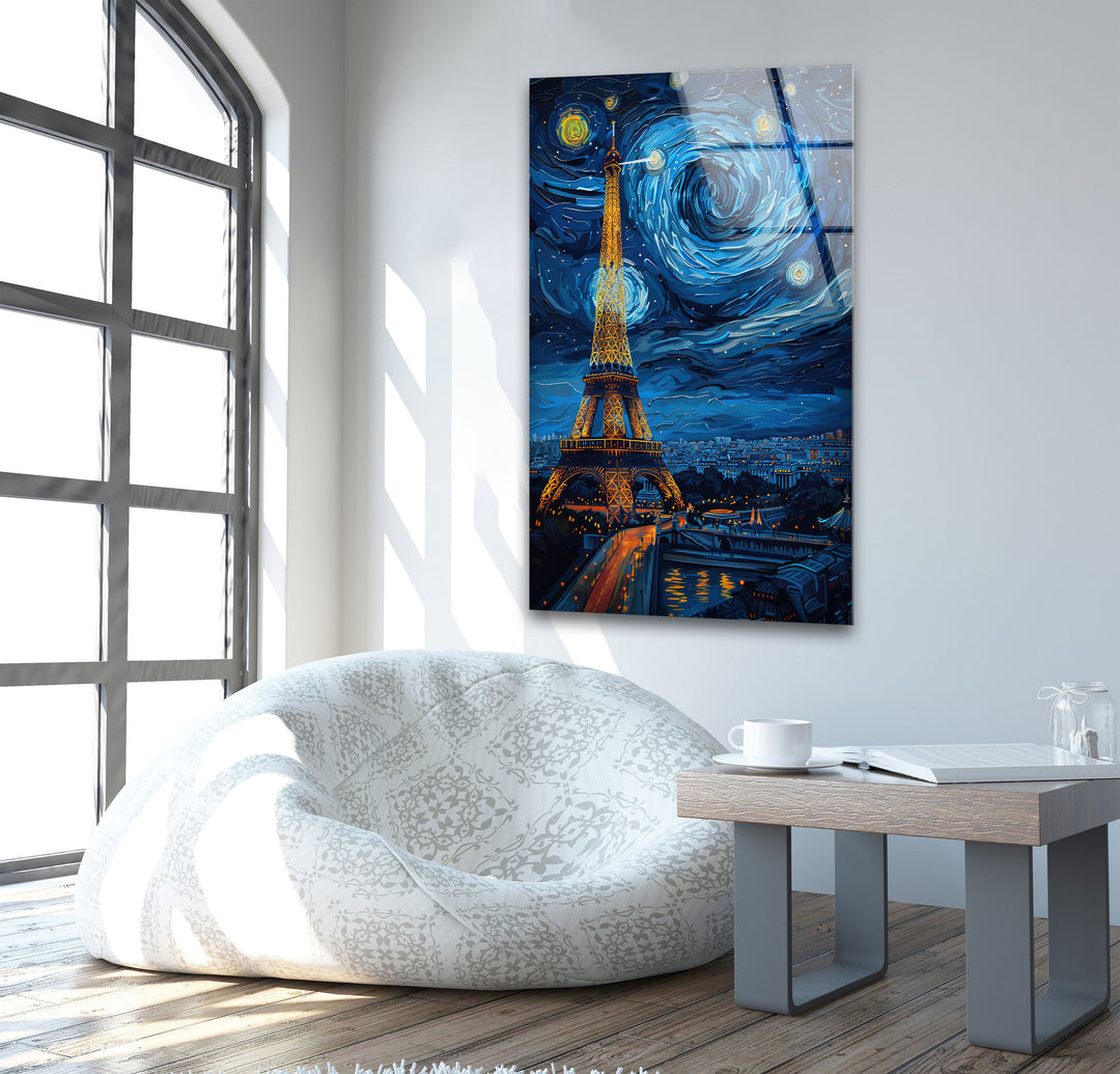 Eiffel Tower and Paris Vincent van Gogh  Beautiful Glass Wall Artwork