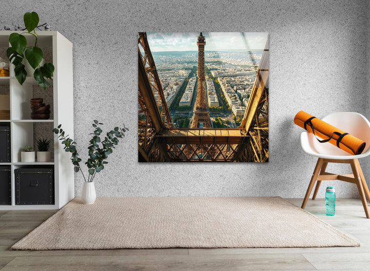 Eiffel Tower in Paris Landscape Glass Wall Art photo print on glass, prints on glass wall art
