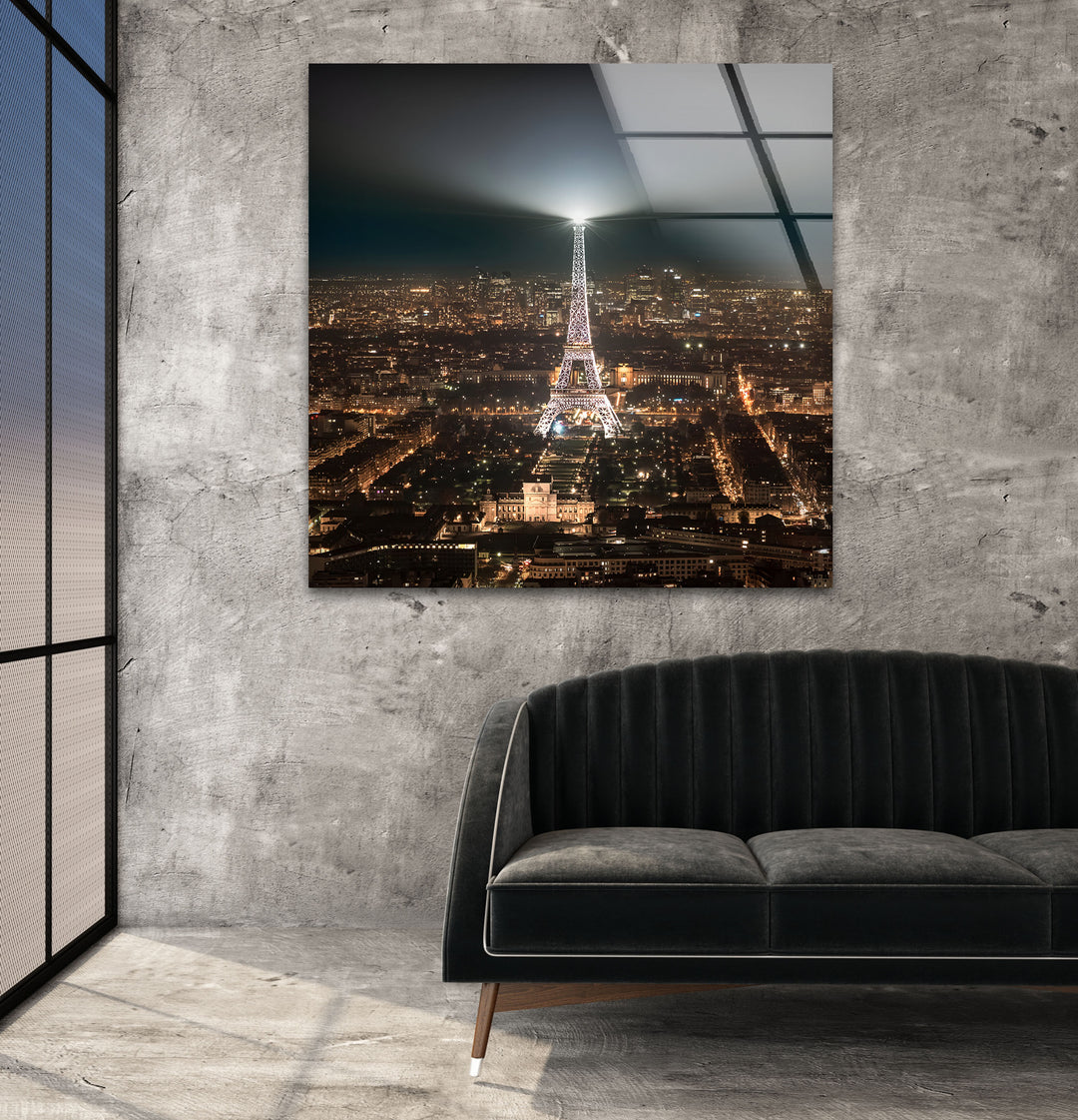 Eiffel Tower: Parisian Lights Captured at Night on Glass Wall Art
