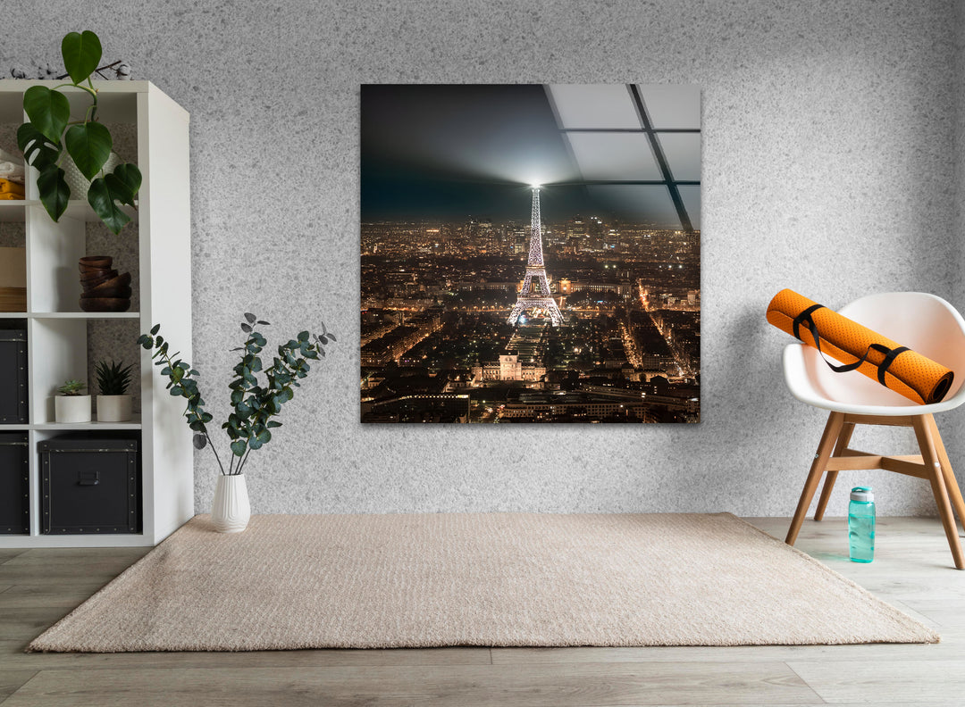 Eiffel Tower: Glowing Lights Over Paris on Glass Wall Art
