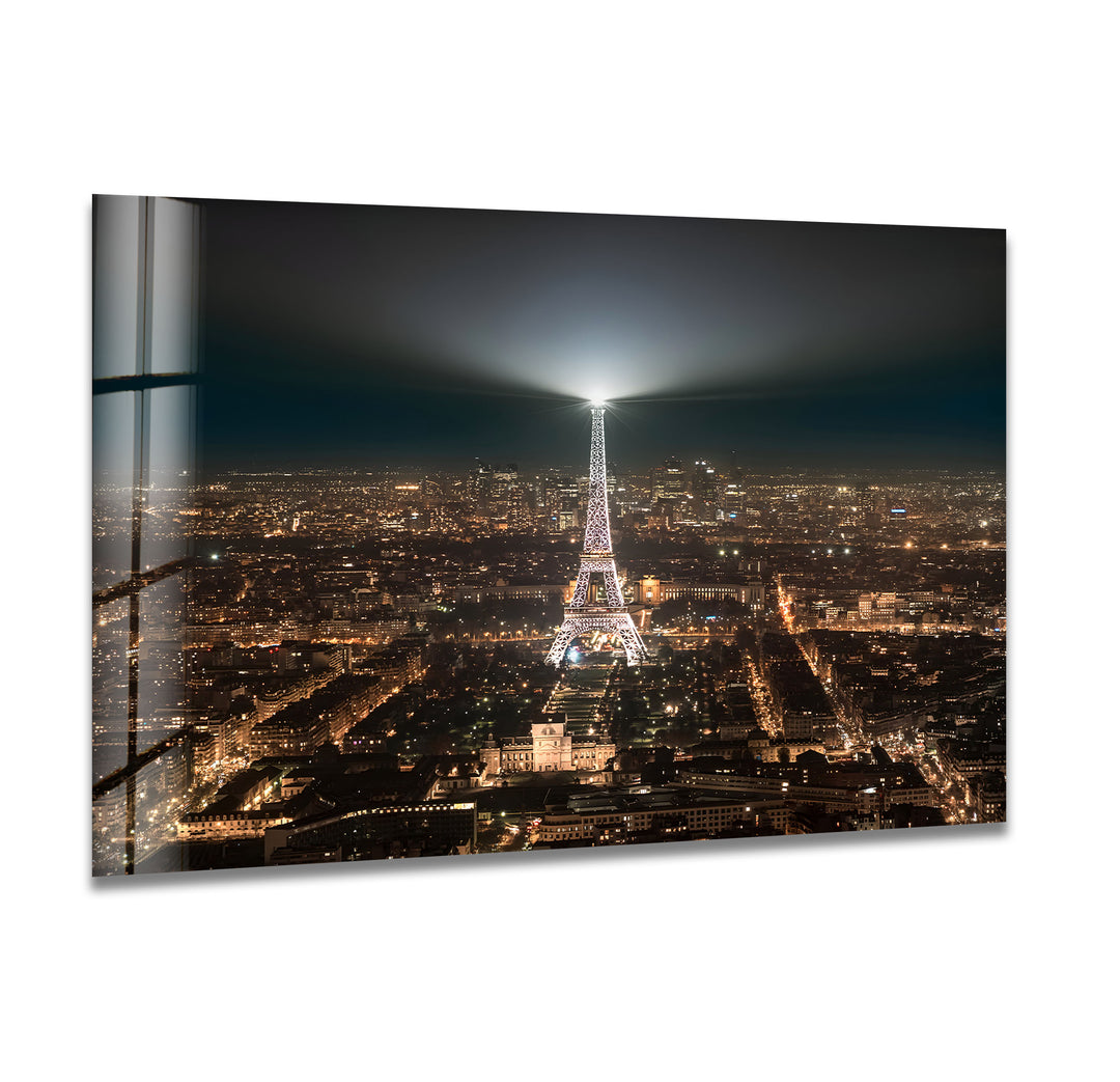 Eiffel Tower at Night: Paris Landmark Illuminated on Glass Wall Art
