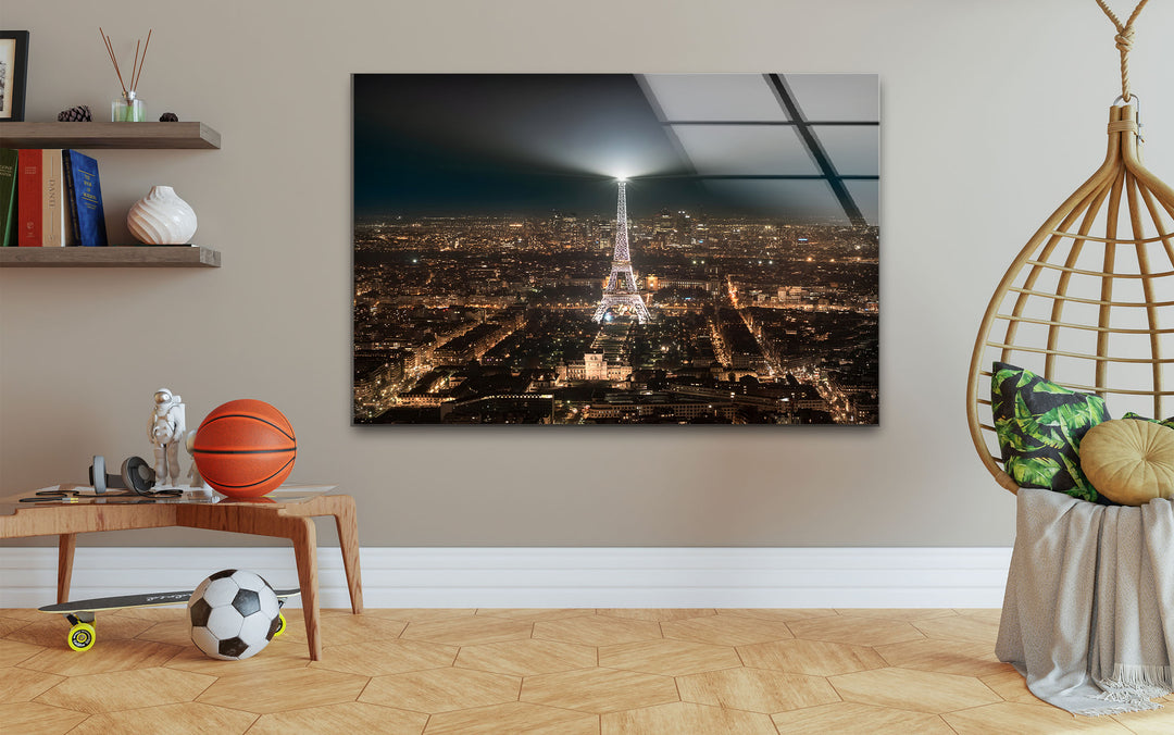 Eiffel Tower: Sparkling Parisian Landmark at Night on Glass Wall Art
