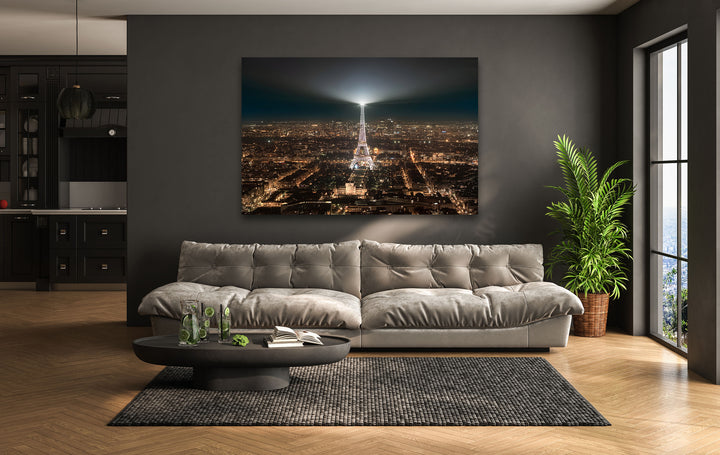 Eiffel Tower: Majestic Night Glow on Glass Wall Art
