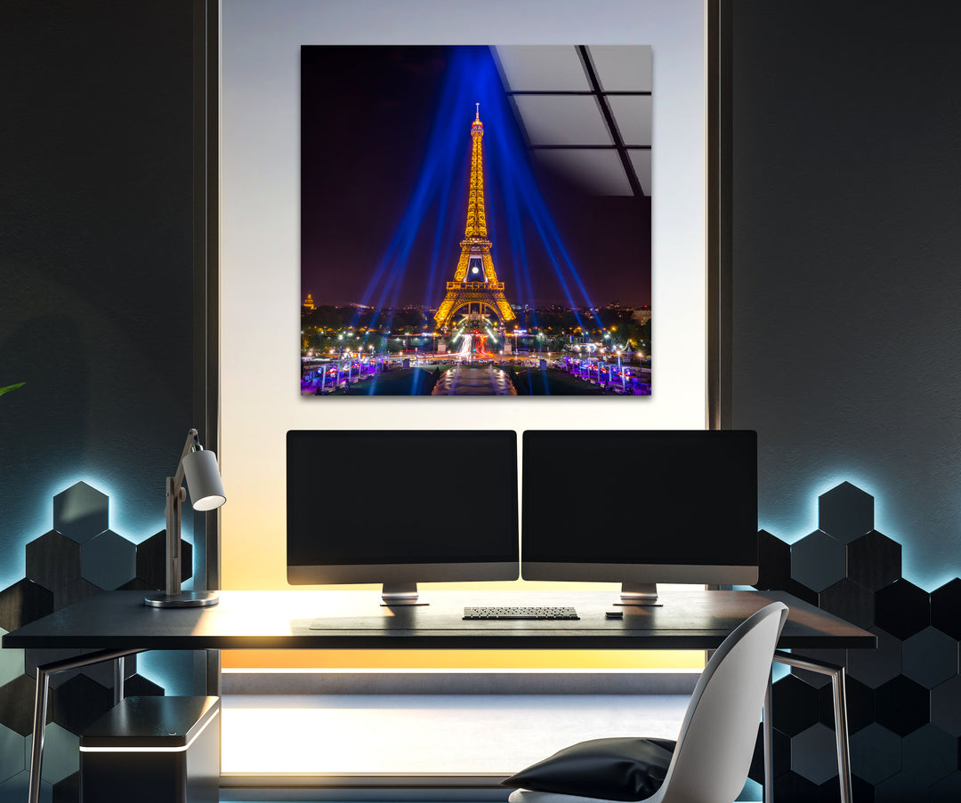 Eiffel Tower: Beautiful Night Lighting on Glass Wall Art
