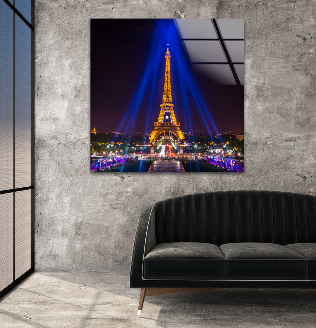 Eiffel Tower: Glowing in the Night on Glass Wall Art
