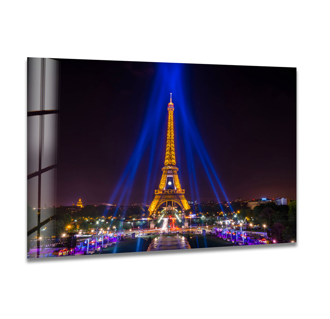 Eiffel Tower at Night: Illuminated Landmark on Glass Wall Art
