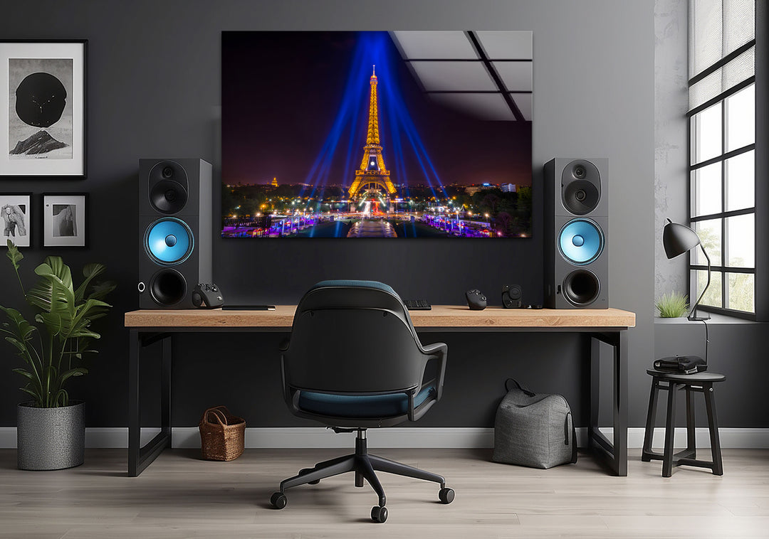 Eiffel Tower: Paris Glow at Night on Glass Wall Art
