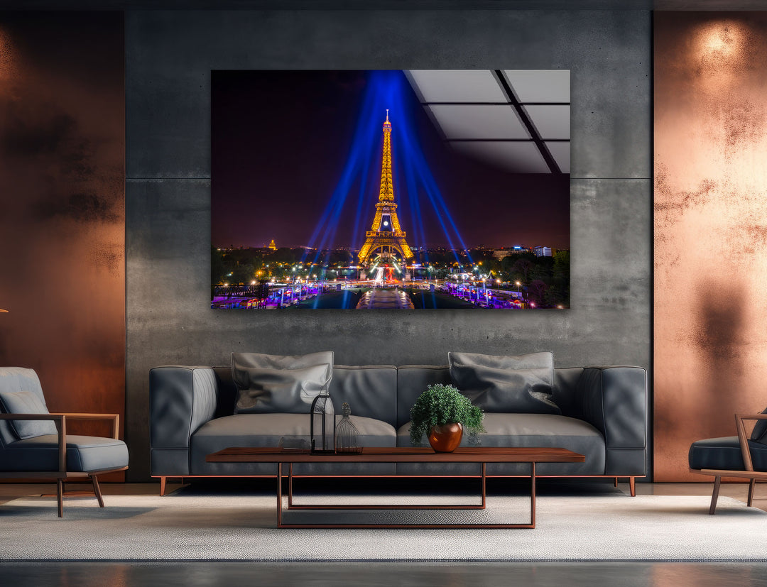 Eiffel Tower: Romantic Night View Captured on Glass Wall Art
