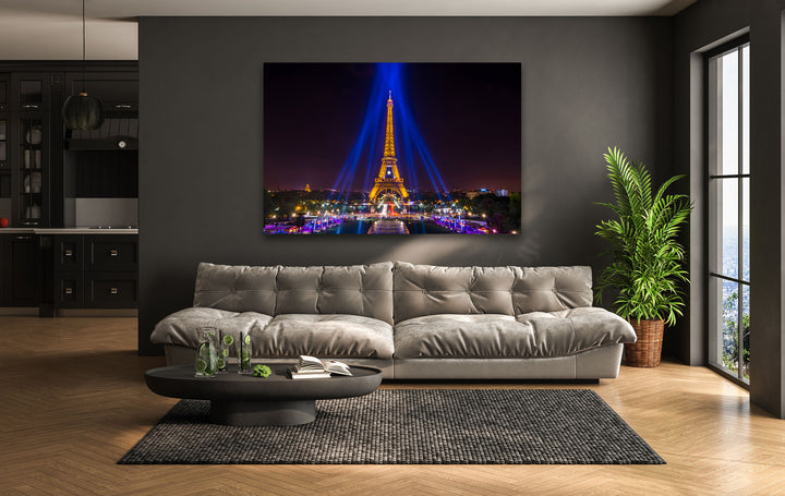 Eiffel Tower: Stunning Nighttime View Captured on Glass Wall Art
