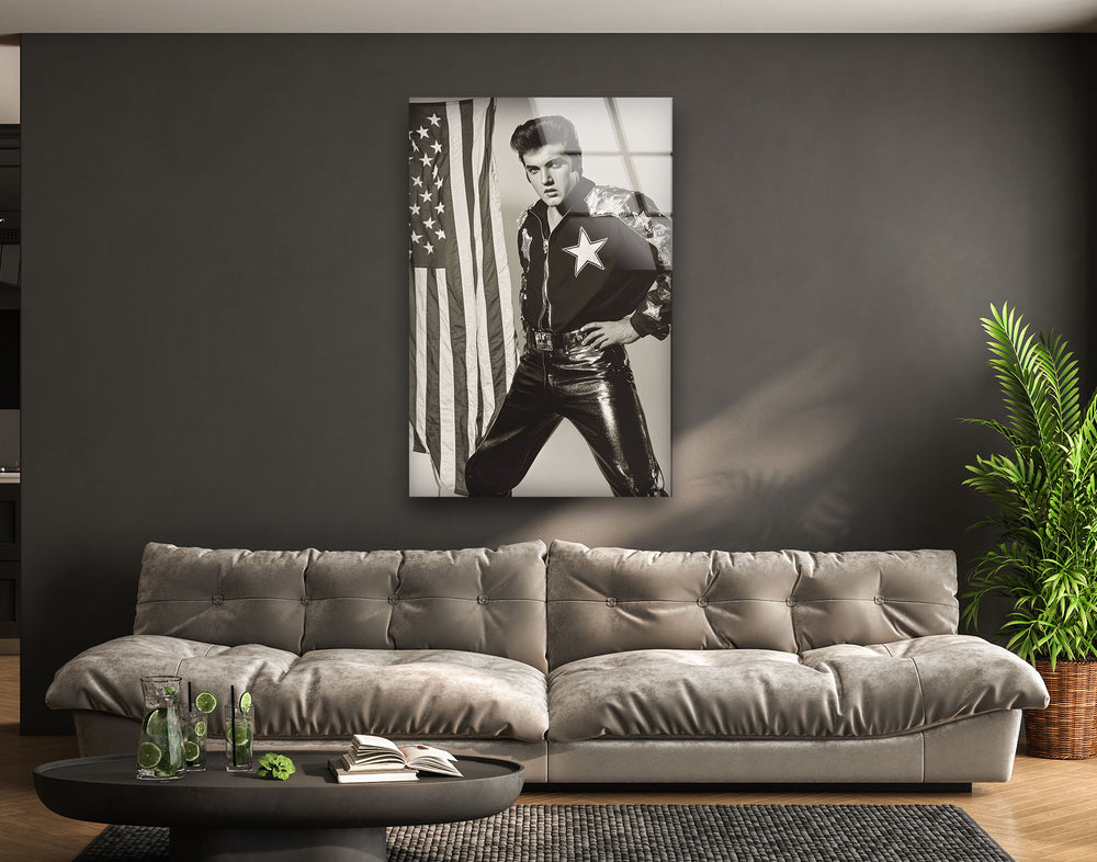 Elvis Presley Black & White Glass Wall Art glass art painting, glass art for the Wall
