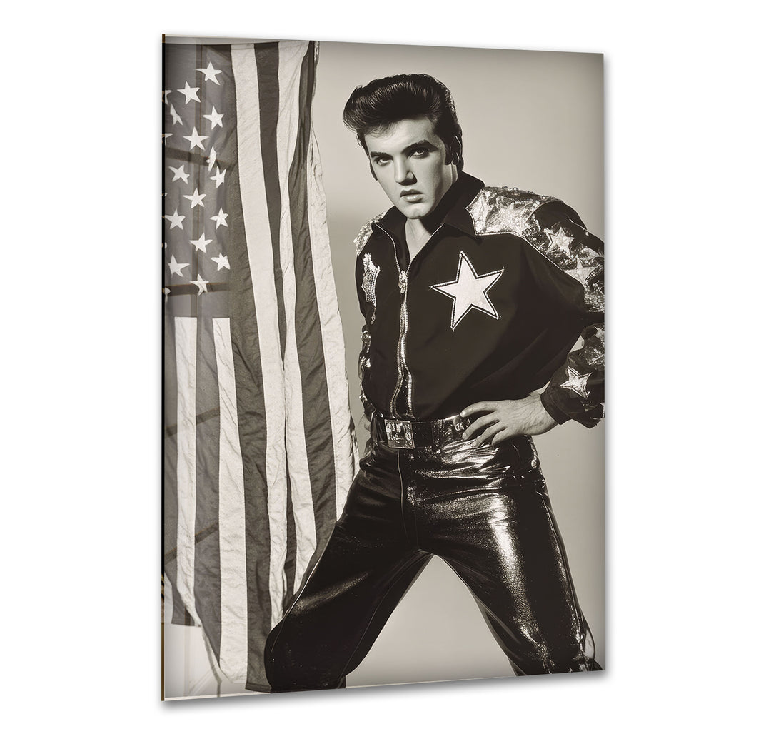 Elvis Presley Black & White Glass Wall Art stained glass wall art, stained glass wall decor
