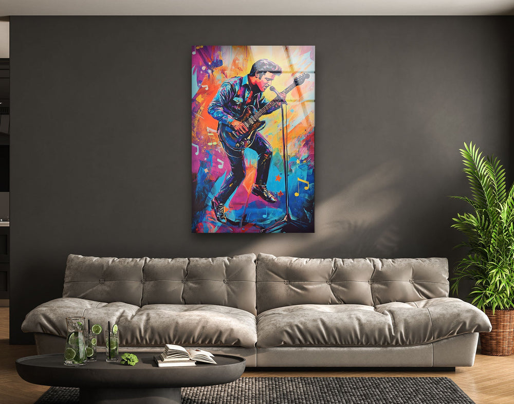 Elvis Presley Colorful Glass Wall Art glass art painting, glass art for the Wall
