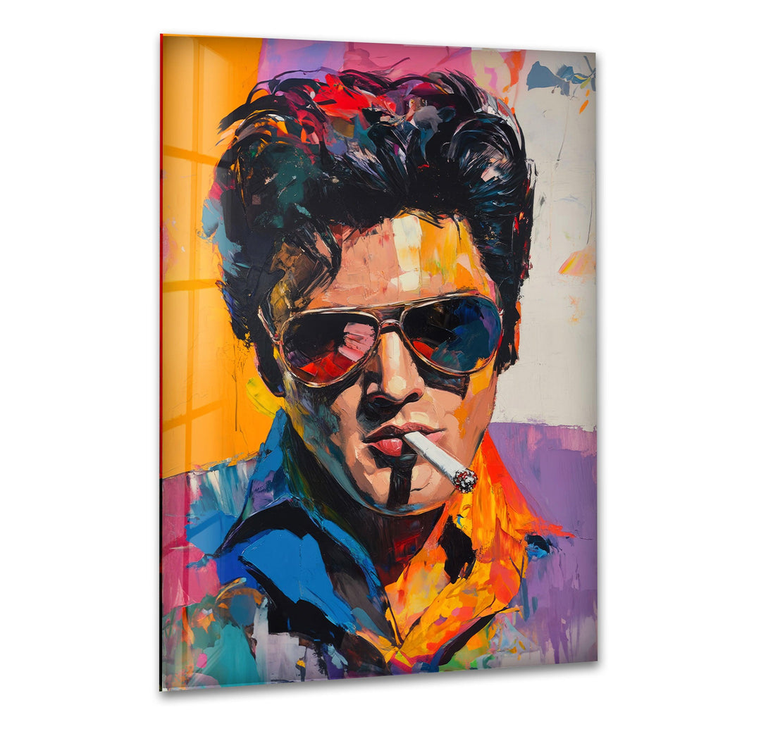 Elvis Presley Smoking Glass Wall Art photo print on glass, prints on glass wall art
