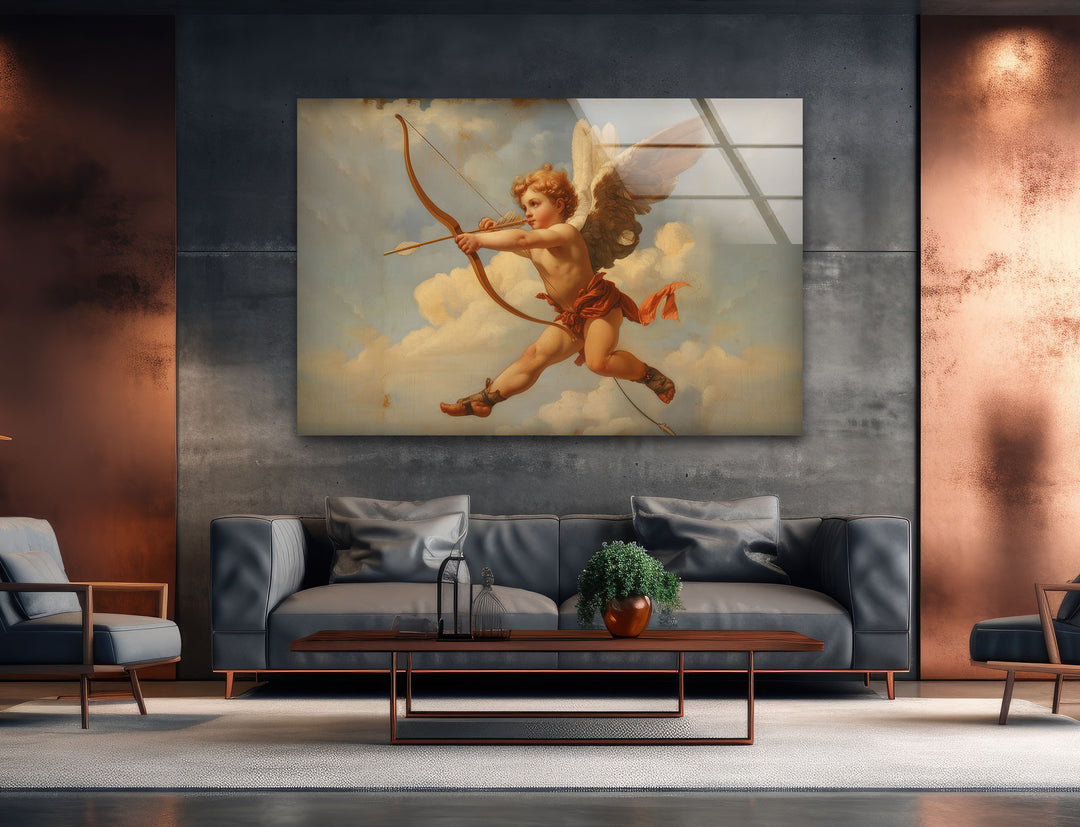 Eros with Arrow Glass Wall Art print picture on glass, Tempered Glass Wall Art
