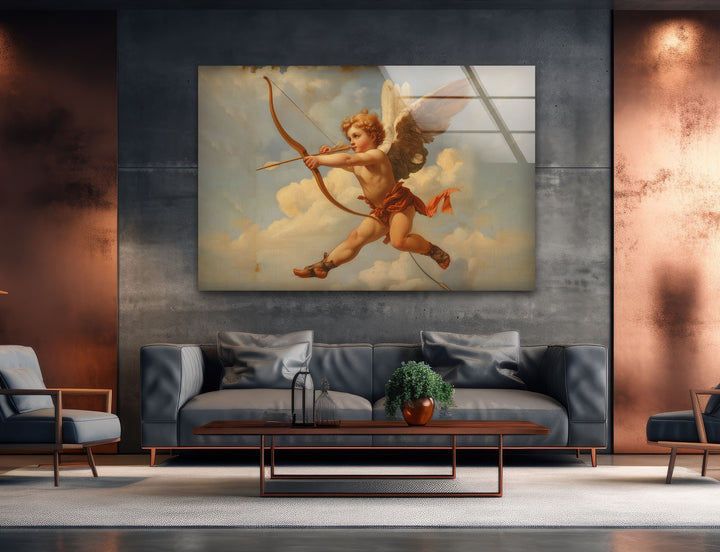 Eros with Arrow Glass Wall Art print picture on glass, Tempered Glass Wall Art
