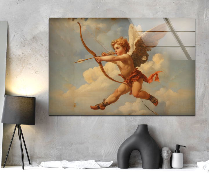 Eros with Arrow Glass Wall Art custom glass pictures, glass art prints
