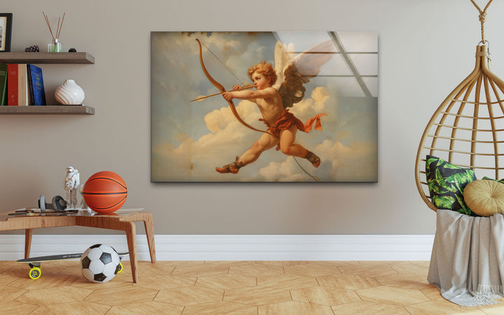 Eros with Arrow Glass Wall Art picture on glass wall art, photos printed on glass
