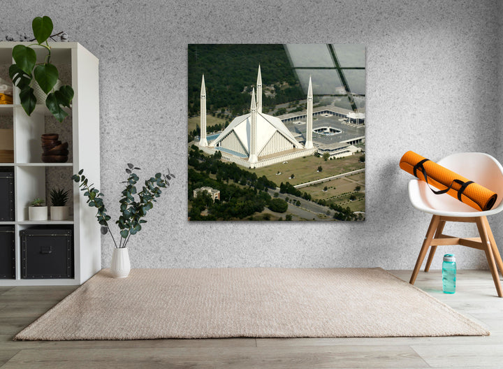 Faisal Mosque: Aerial View of Landmark Beauty on Glass Wall Art
