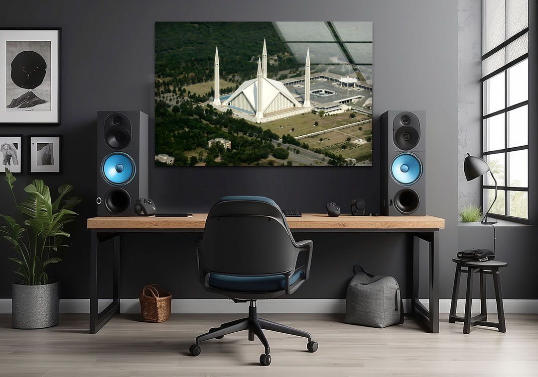 Faisal Mosque: Stunning Aerial View on Glass Wall Art
