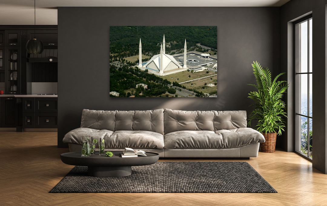 Faisal Mosque: Historic Mosque from the Sky on Glass Wall Art
