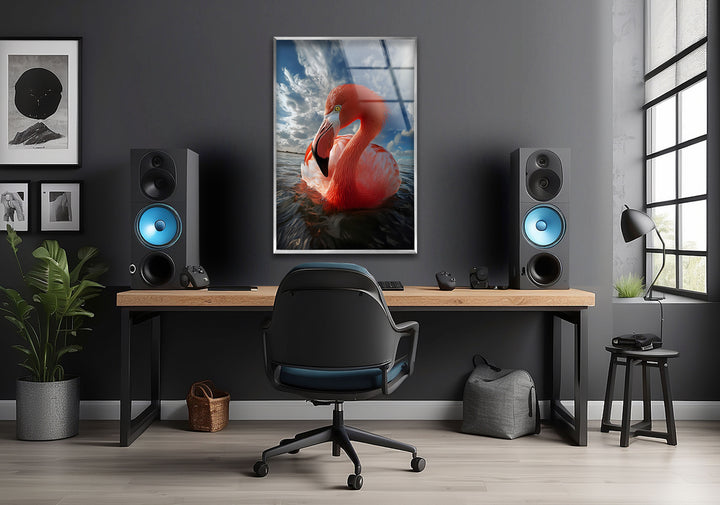 Flamingo on Water Glass Wall Art glass image printing, glass prints from photos