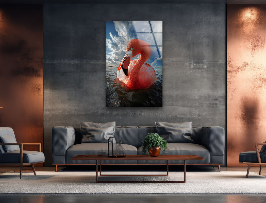 Flamingo on Water Glass Wall Art glass photo prints, glass picture prints