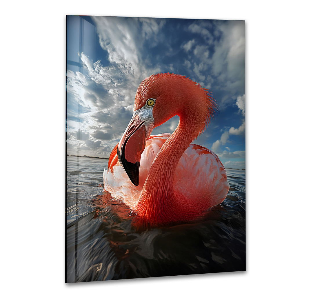 Flamingo on Water Glass Wall Art print on glass, glass printed photos