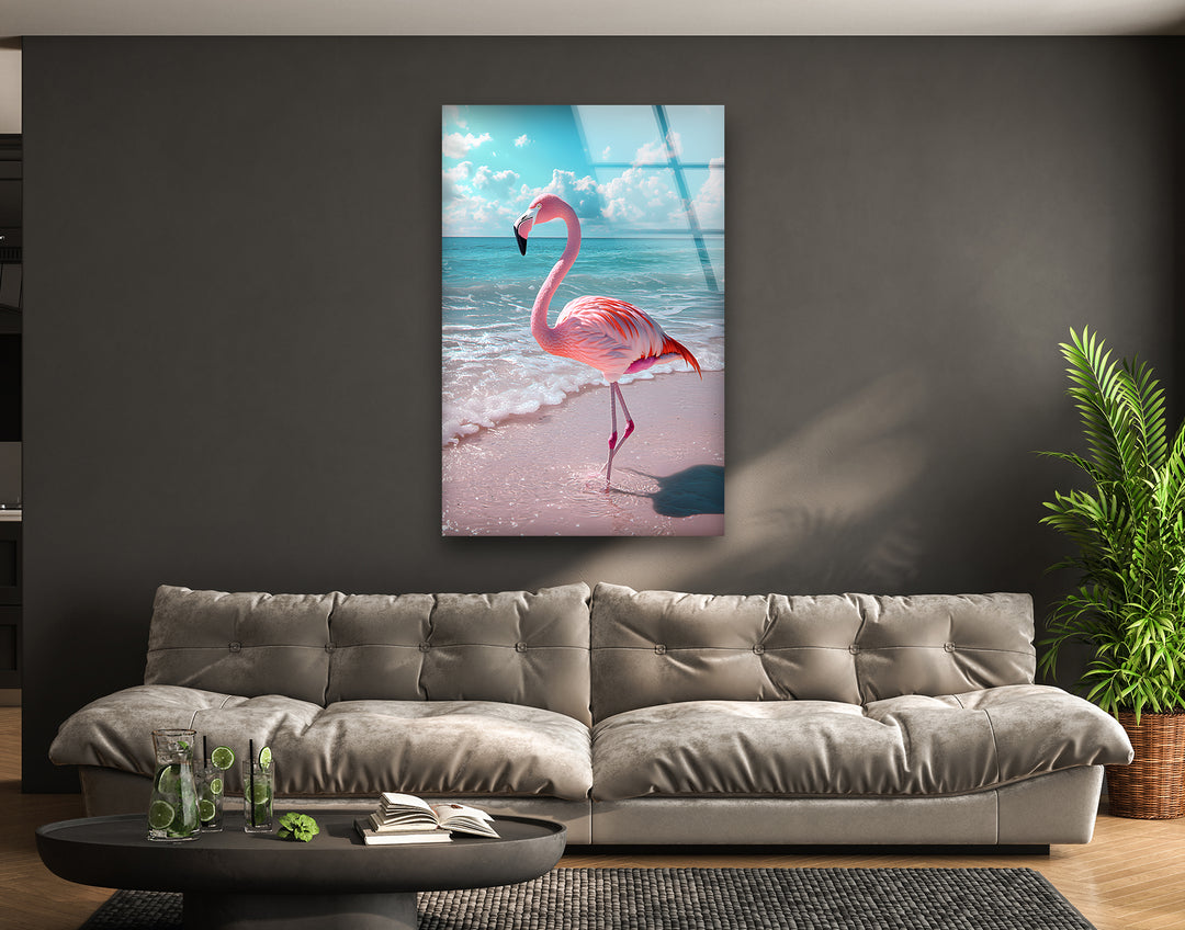 Flamingo on Beach Glass Wall Art stained glass wall art, stained glass wall decor
